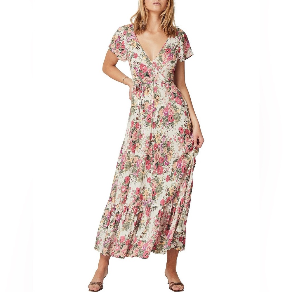 Auguste Provence faux wrap pink floral v neck tiered hem dress Spring Summer 2